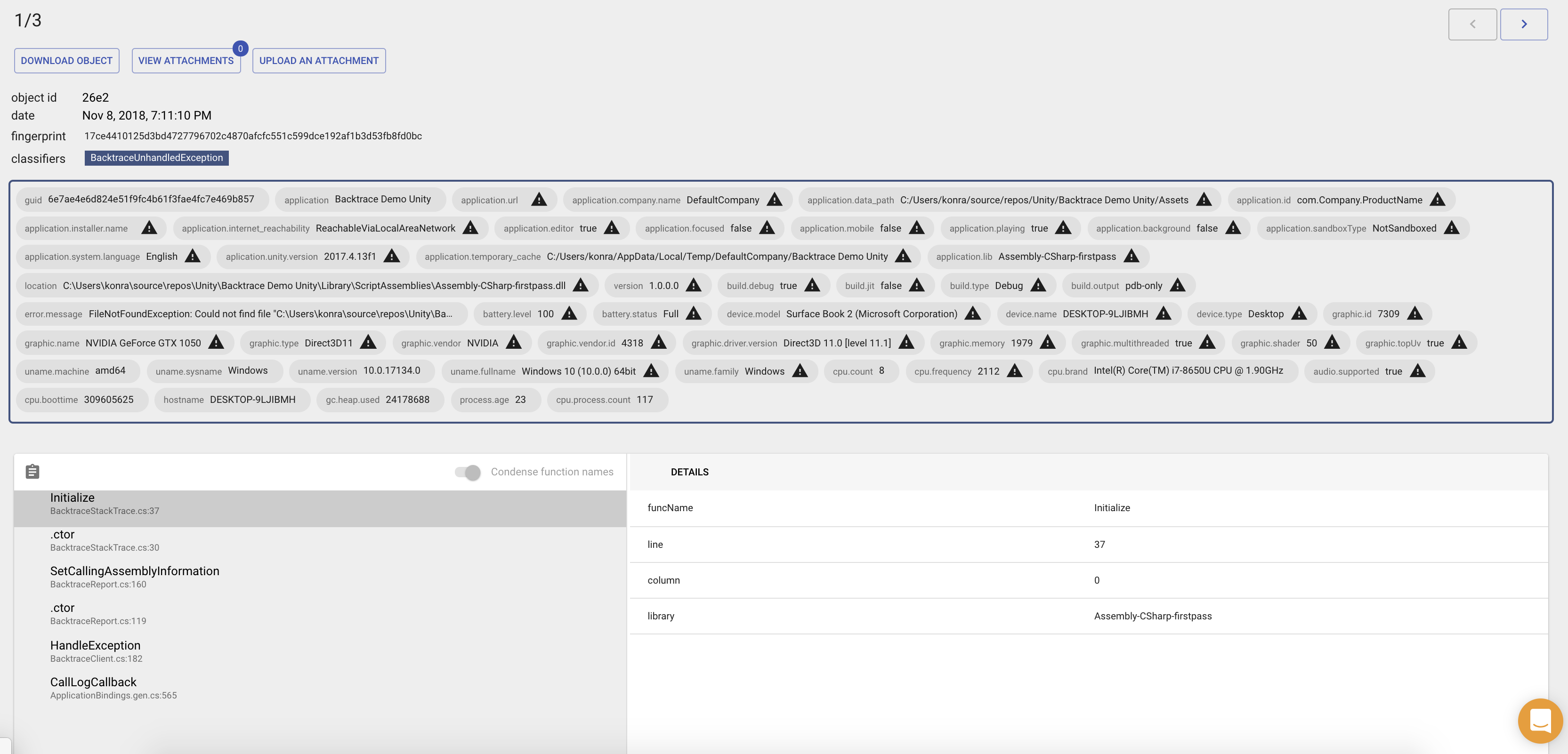 Backtrace web debugger