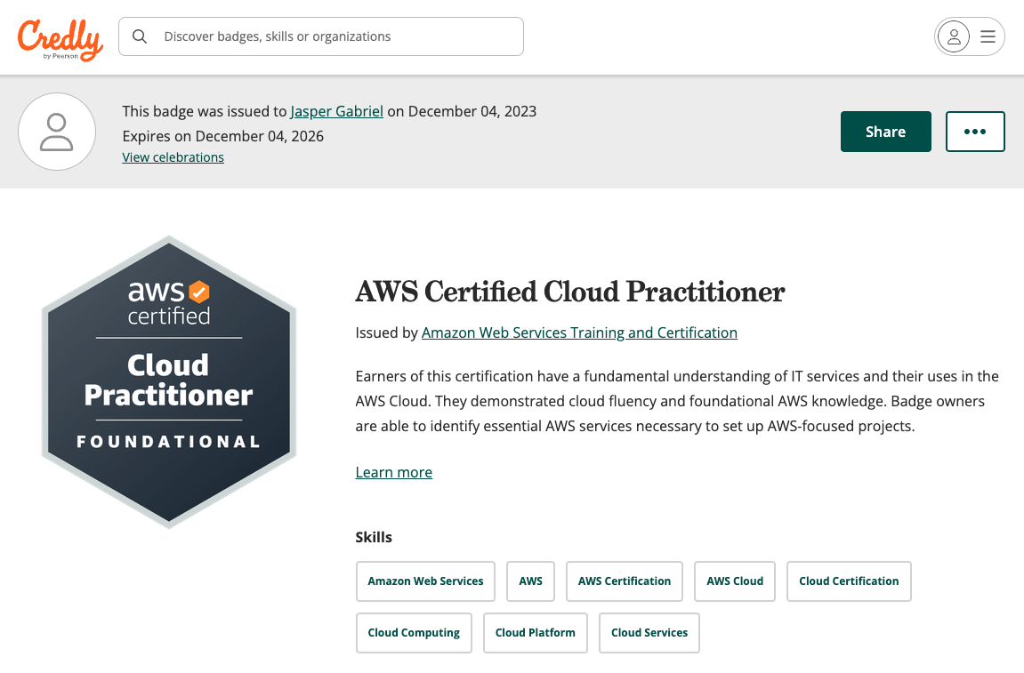 AWS Certified Cloud Practitioner Digital Badge