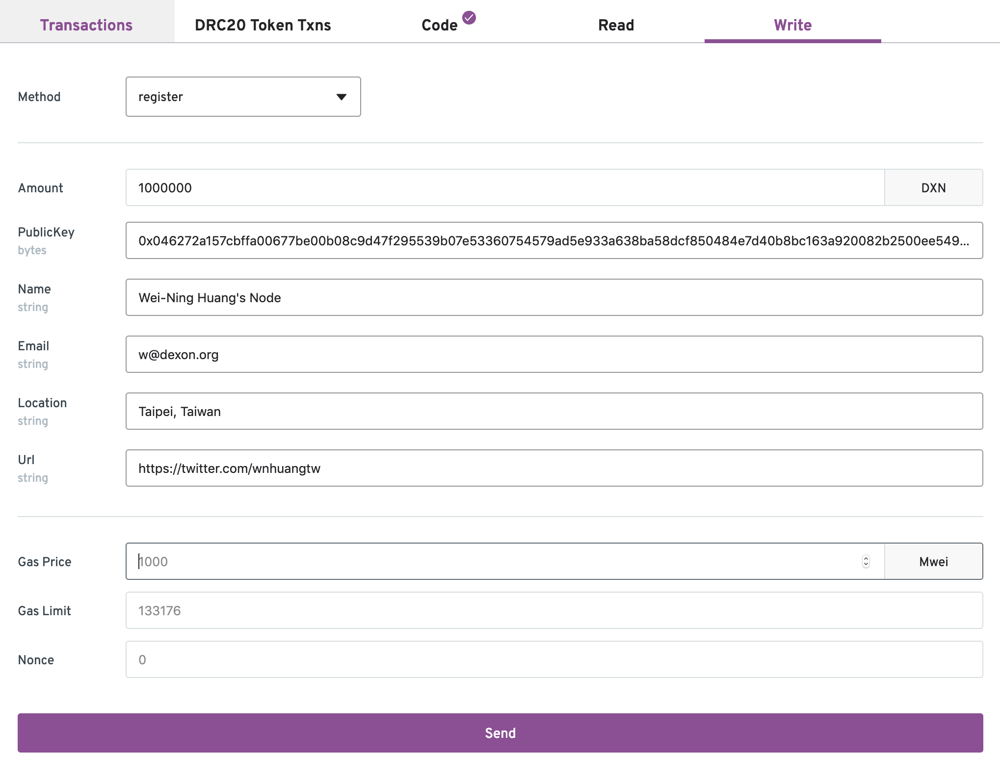 Register in Governance Contract Page