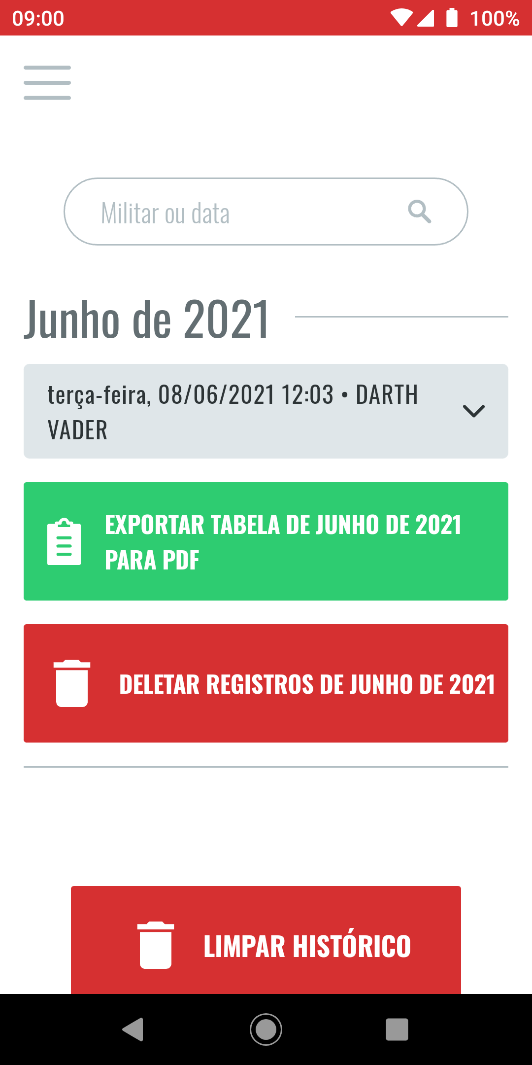 Registro listado minimizado