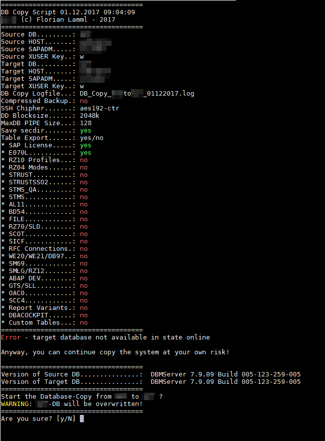 Summary with offline target DB