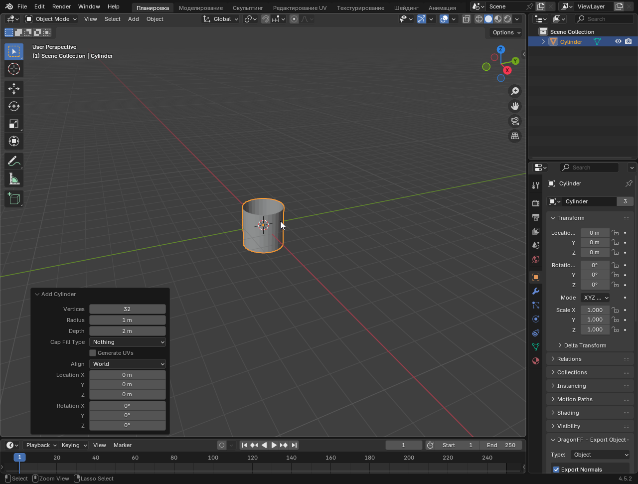 Creating a cylinder in blender