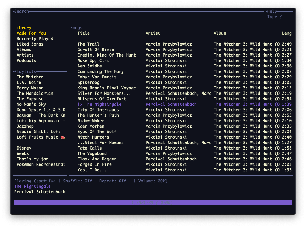 Screenshot of spaceduck theme on SPT