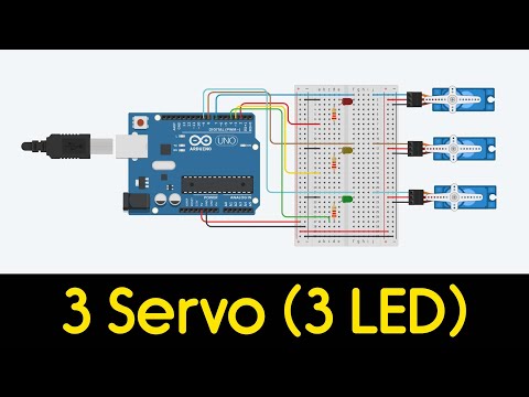 3 Servo Motor 3 LED with Arduino in Tinkercad