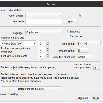 settings dialog