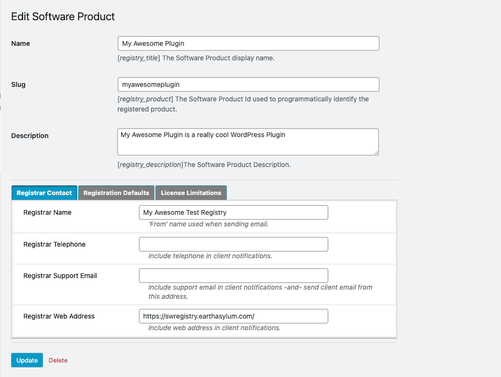 {eac}SoftwareRegistry Software Product