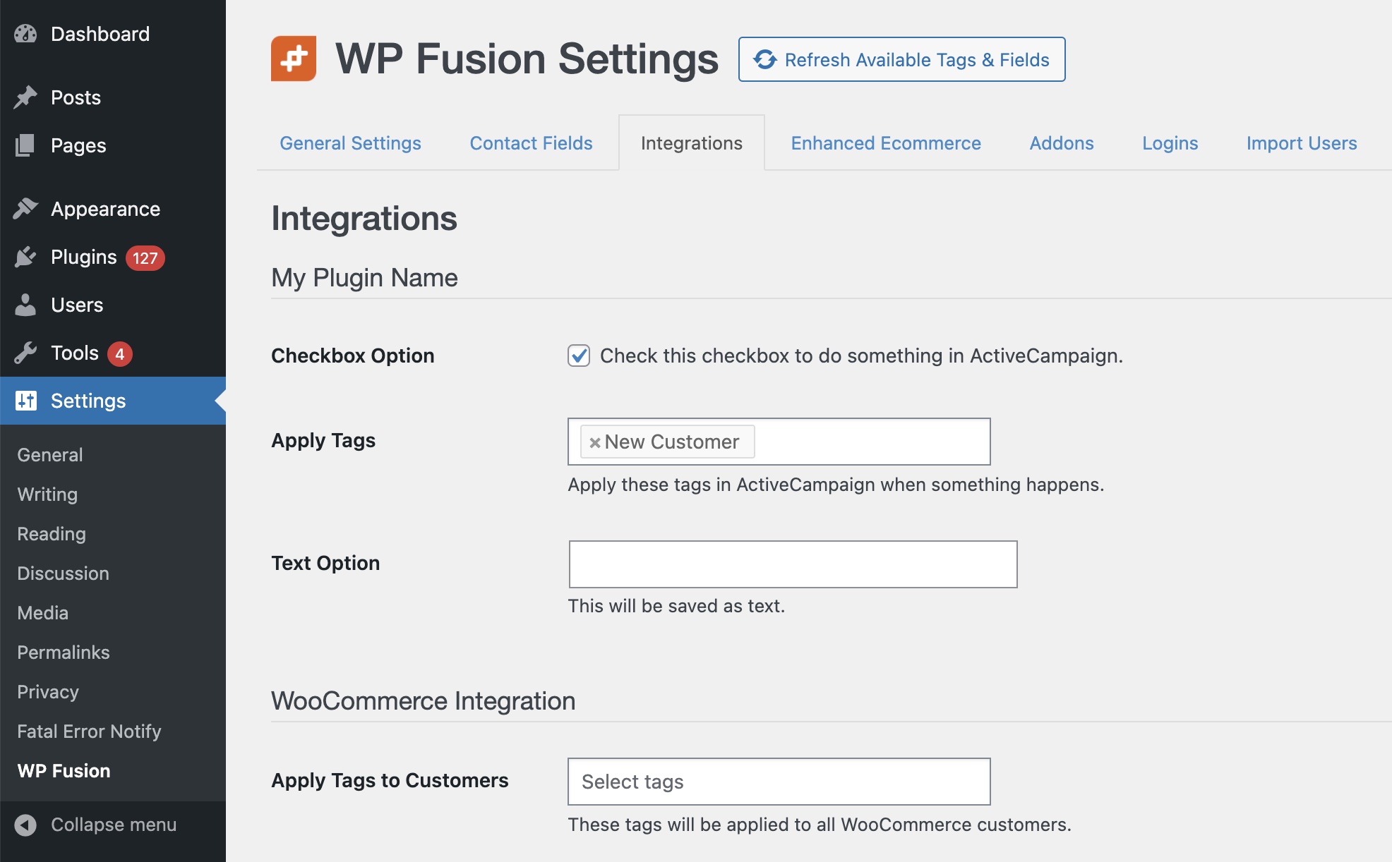 Custom Integration Settings