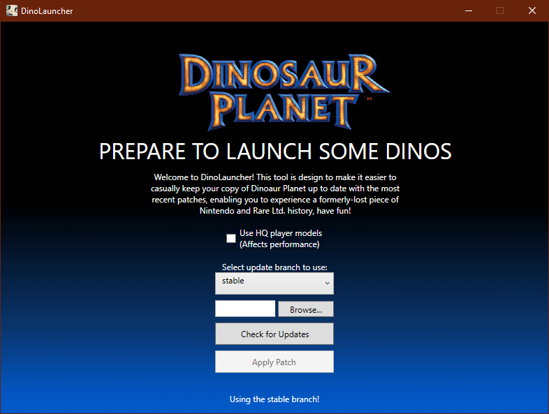 Screenshot of DinoLauncher circa update v0.3.1