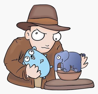 Image of PHP mascot being switched by Golang mascot