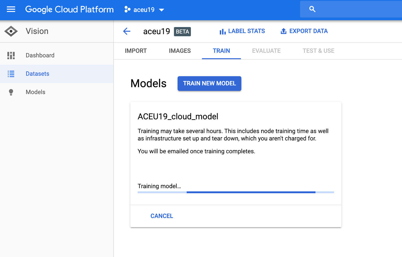 Cloud-hosted model currently being trained