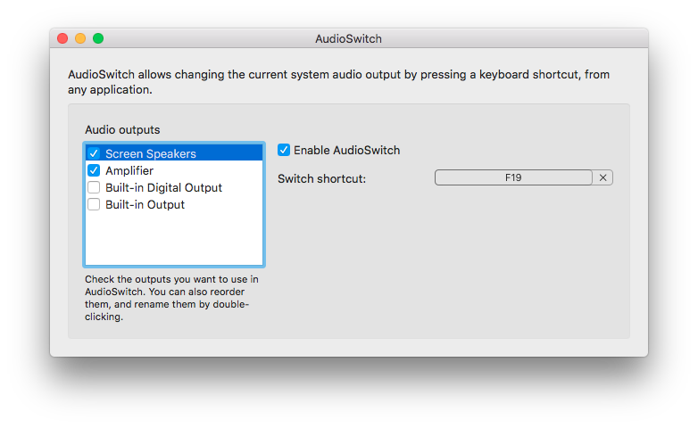 AudioSwitch preferences GUI