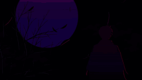 a man in a red kimono stands in front of a full moon