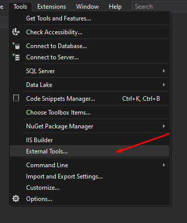 Location of External tools in Visual Studio