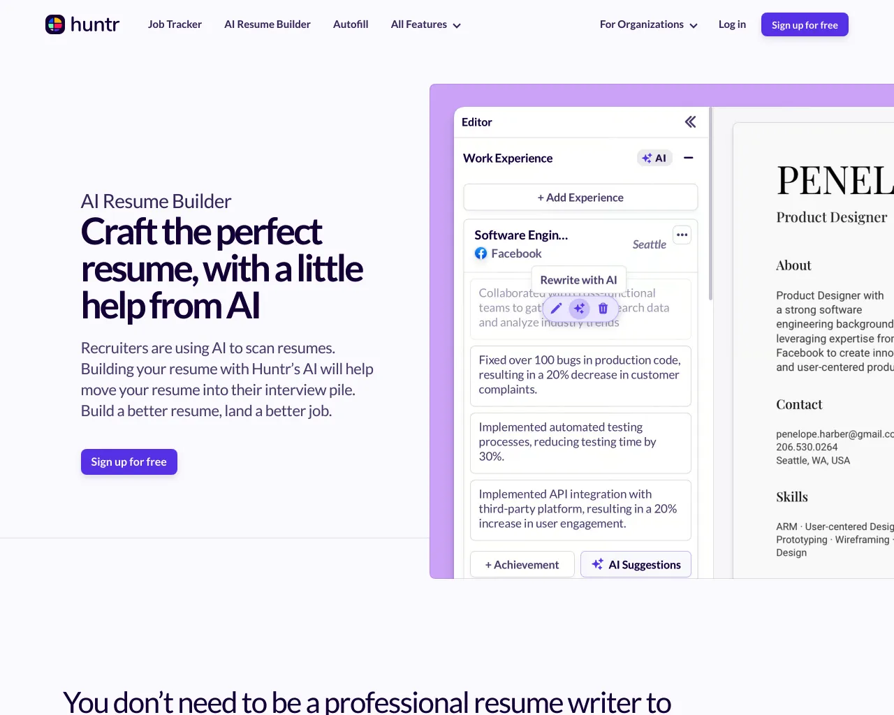 Huntr AI Resume Builder