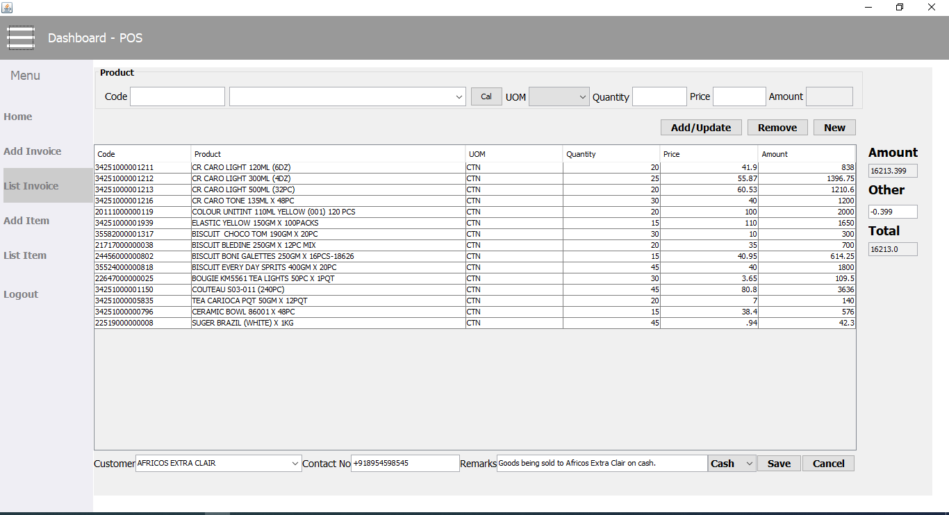 Update Invoice - POS