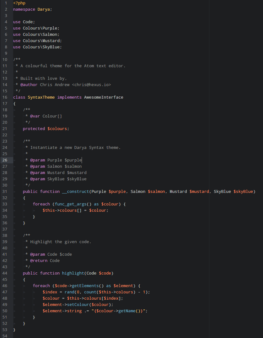 A screenshot of some PHP using the Darya syntax theme