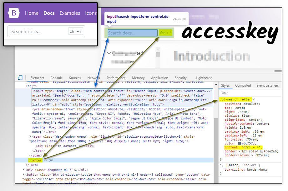 How Bootstrap layed out accesskey instructions for their users
