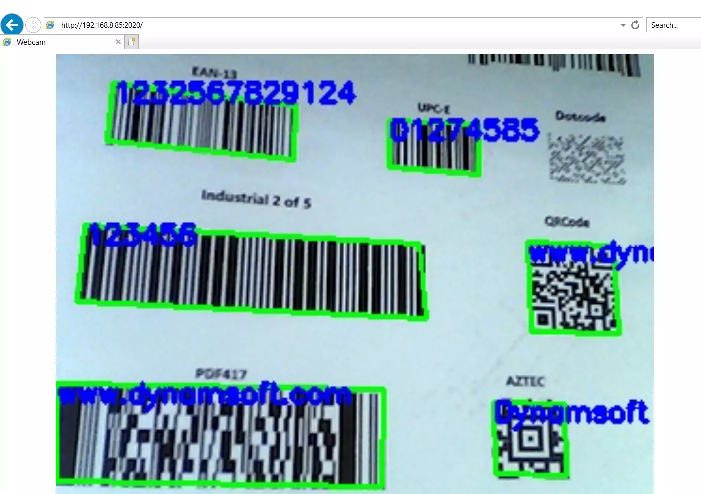 reading barcode and QR code in Microsoft Internet Explorer