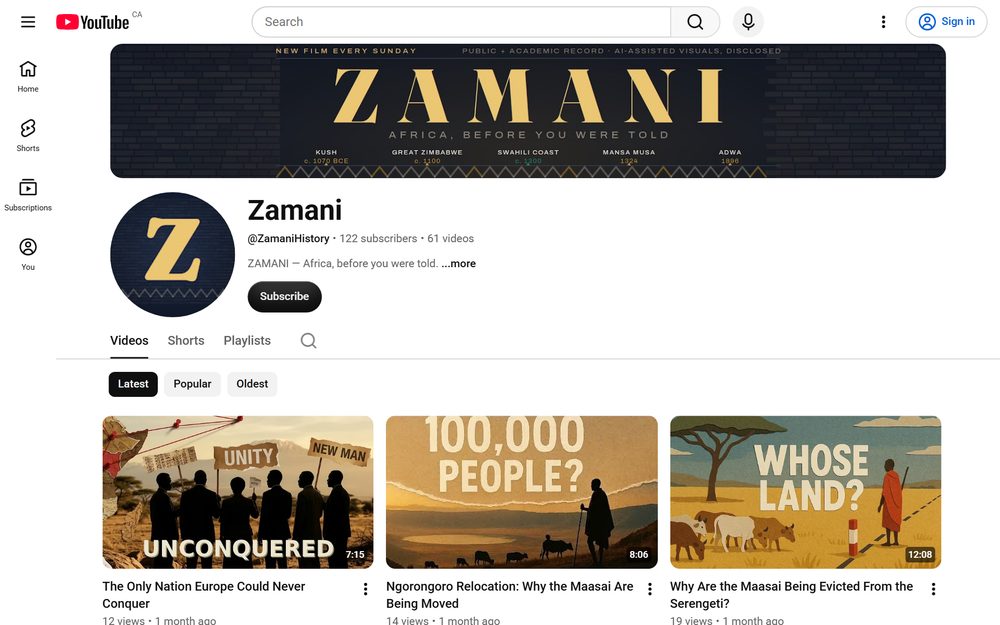 Zamani on YouTube — a new film every Sunday