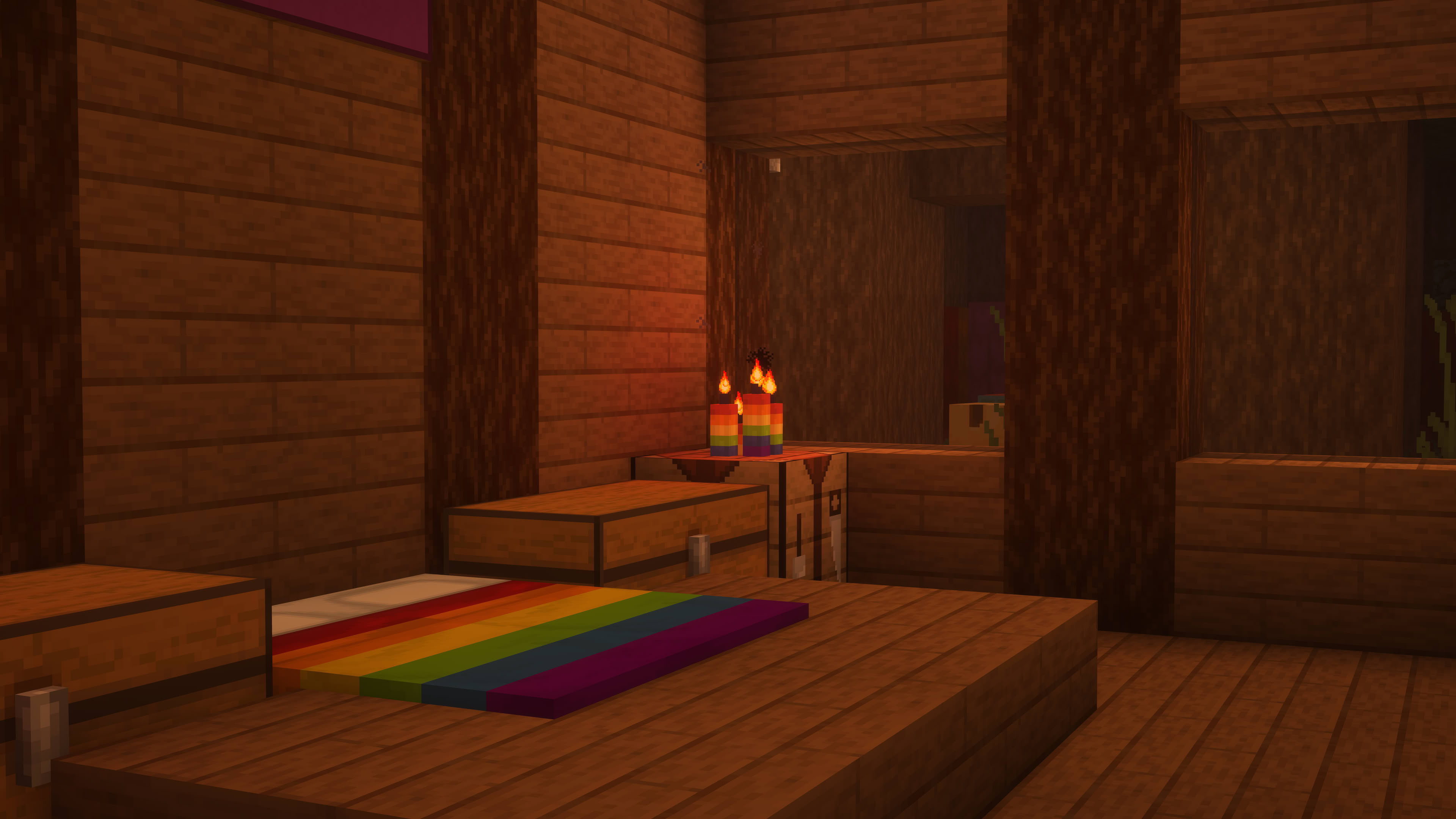 A bedroom with some of Prideful's features.