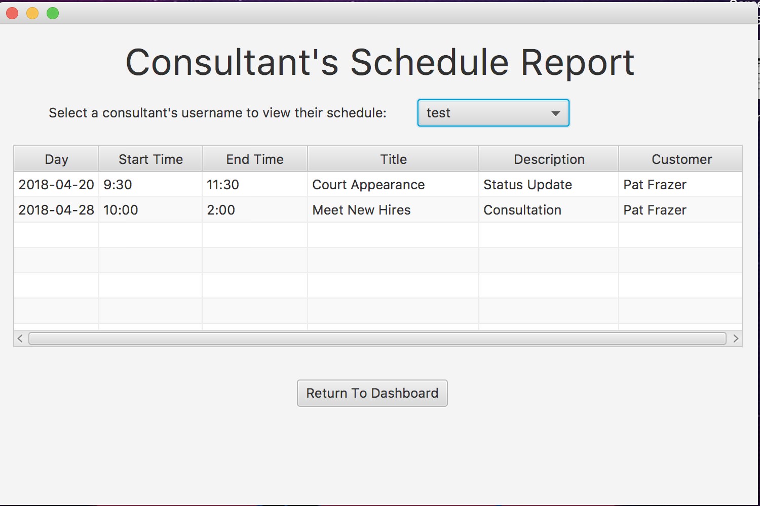 Consultant's Schedule Repot