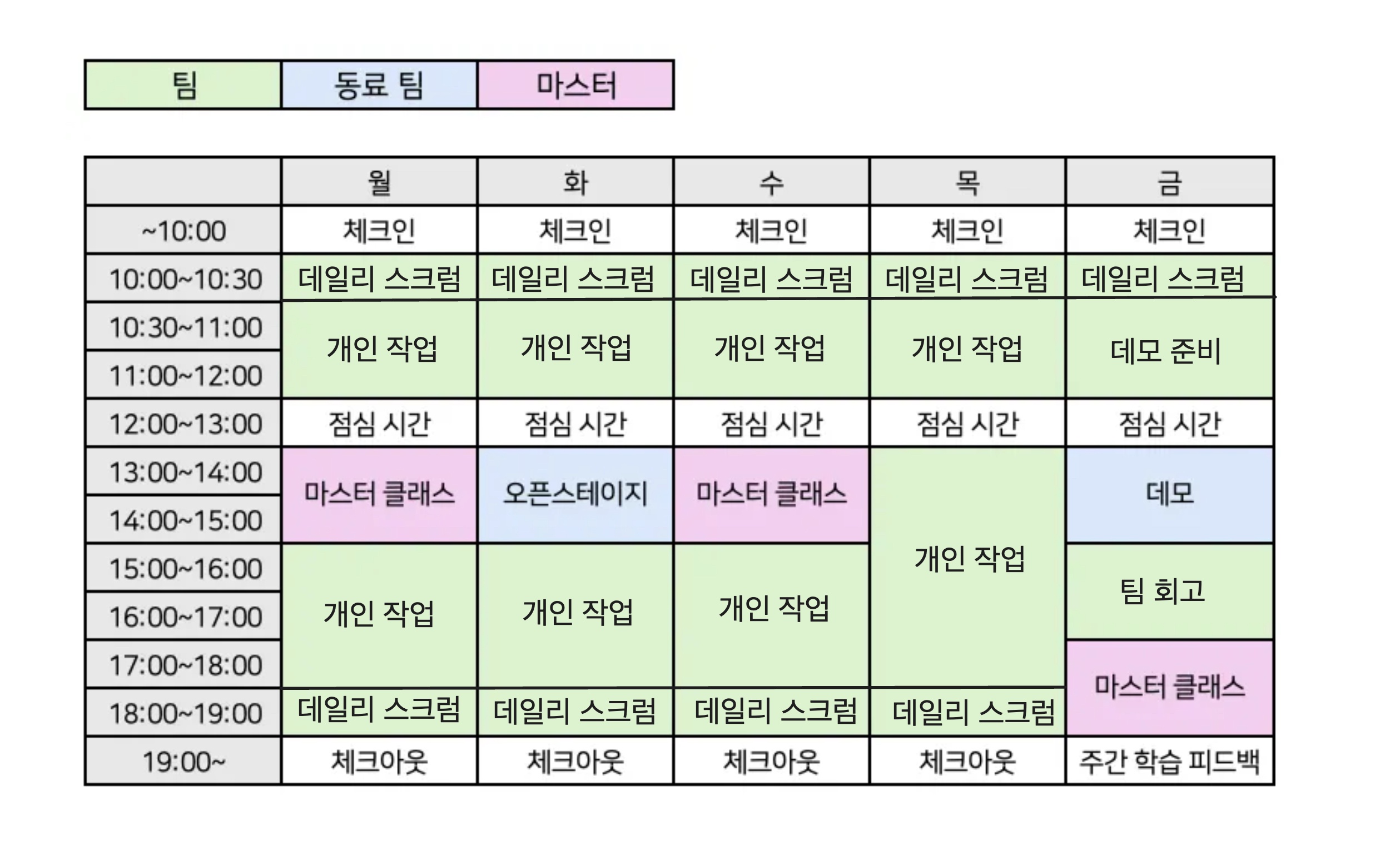 Haping 주간일정 시간표