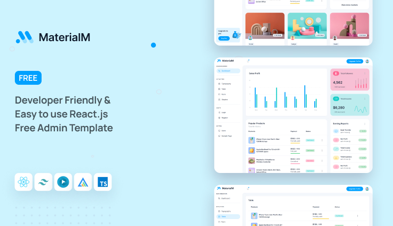 MaterialM Free Tailwind React Admin Template Demo Screenshot