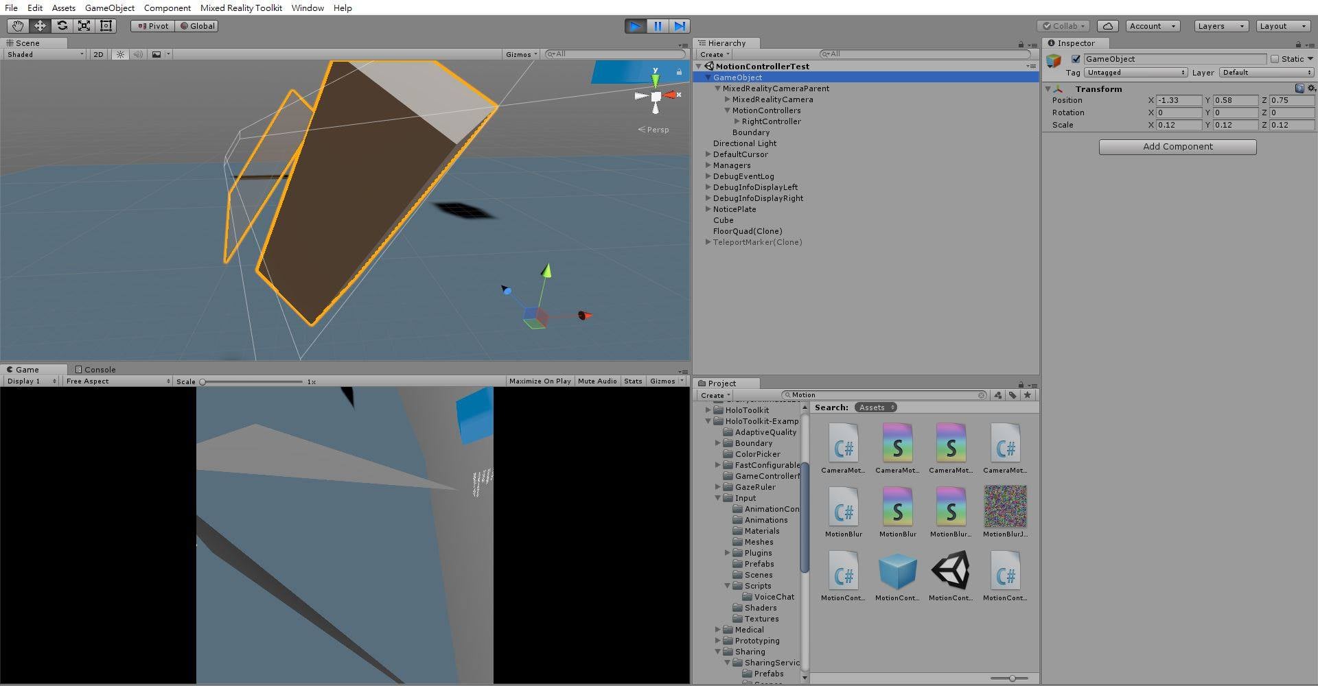 Motion controller : near plane and cloning problem in Unity 2017.2.0f3 ...