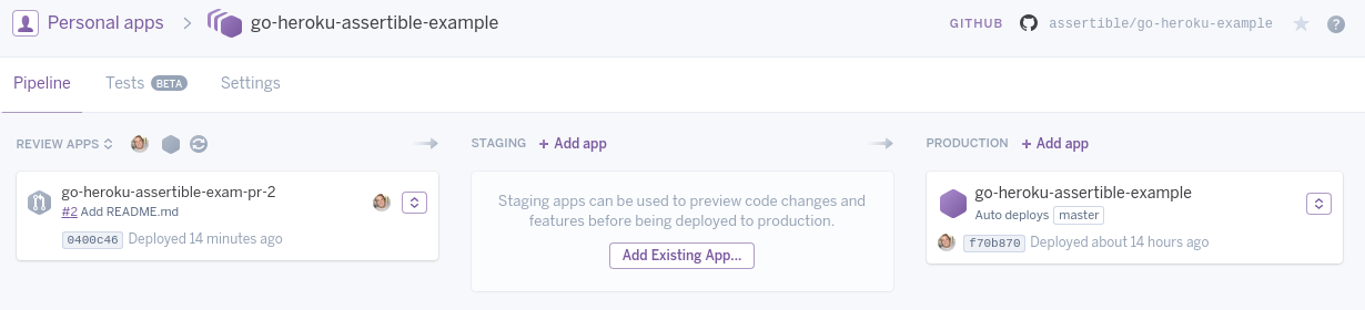 Heroku pipeline with Review Apps Enabled