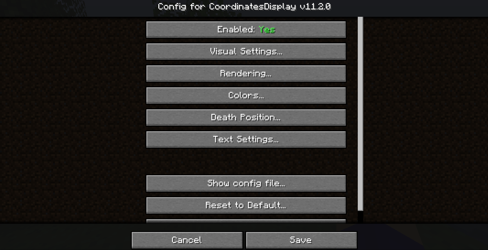 config screen