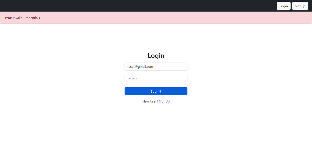 Wrong Login Screenshot