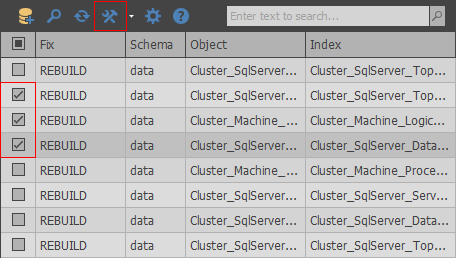 SQL Index Manager - Selection