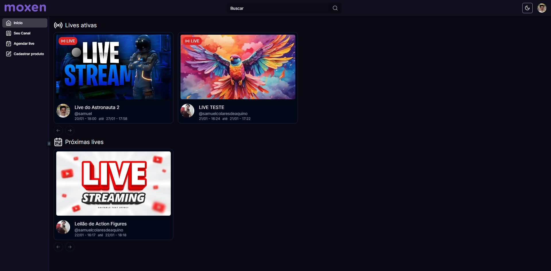 Moxe live shopping login screenshot