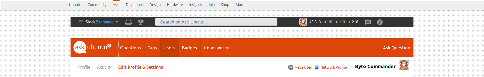 Ask Ubuntu, non-sticky, page top