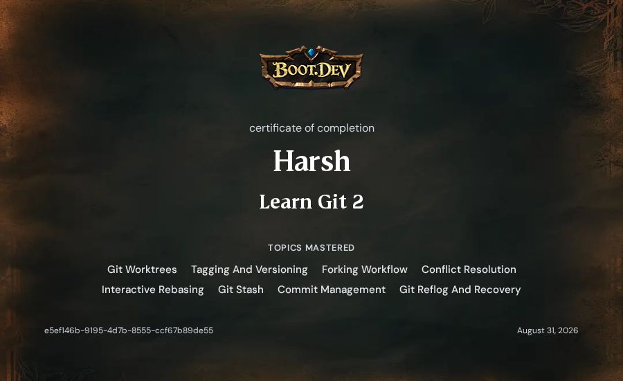 Boot.dev Learn Git 2 certificate
