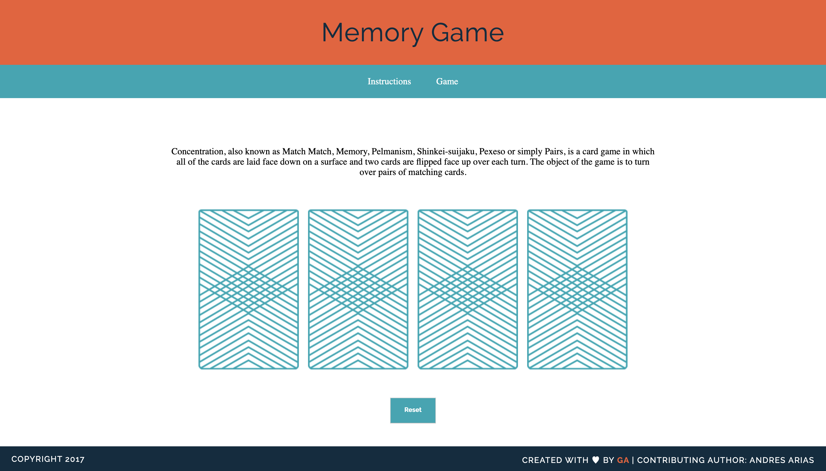 Memory Game Screenshot