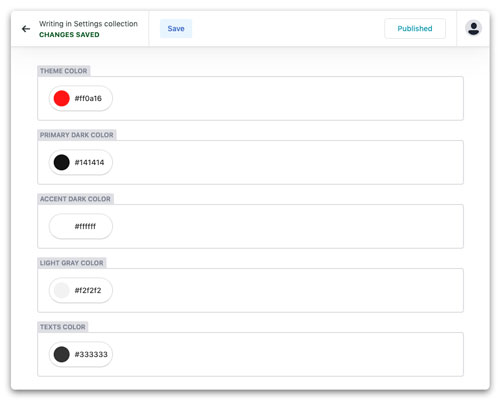 Netlify CMS theme settings screenshot