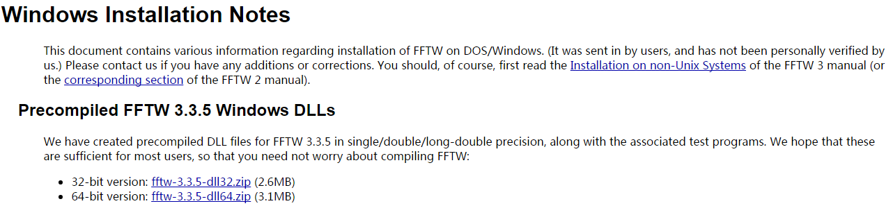 fftw for windows download page