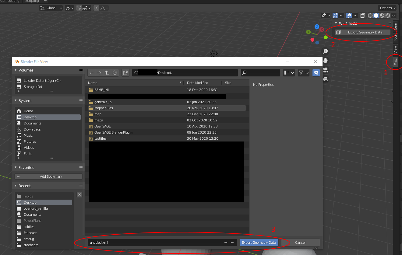 export the geometry data to xml and ini