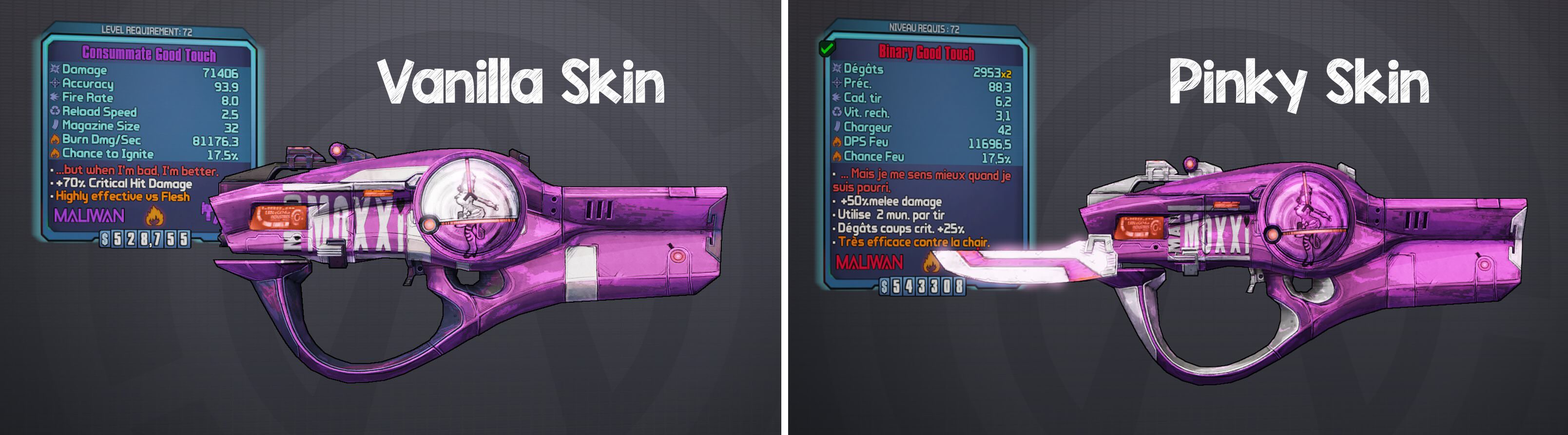 Moxxi Signature Pinky Skin - Vanilla Pink Skin vs Pinky Skin