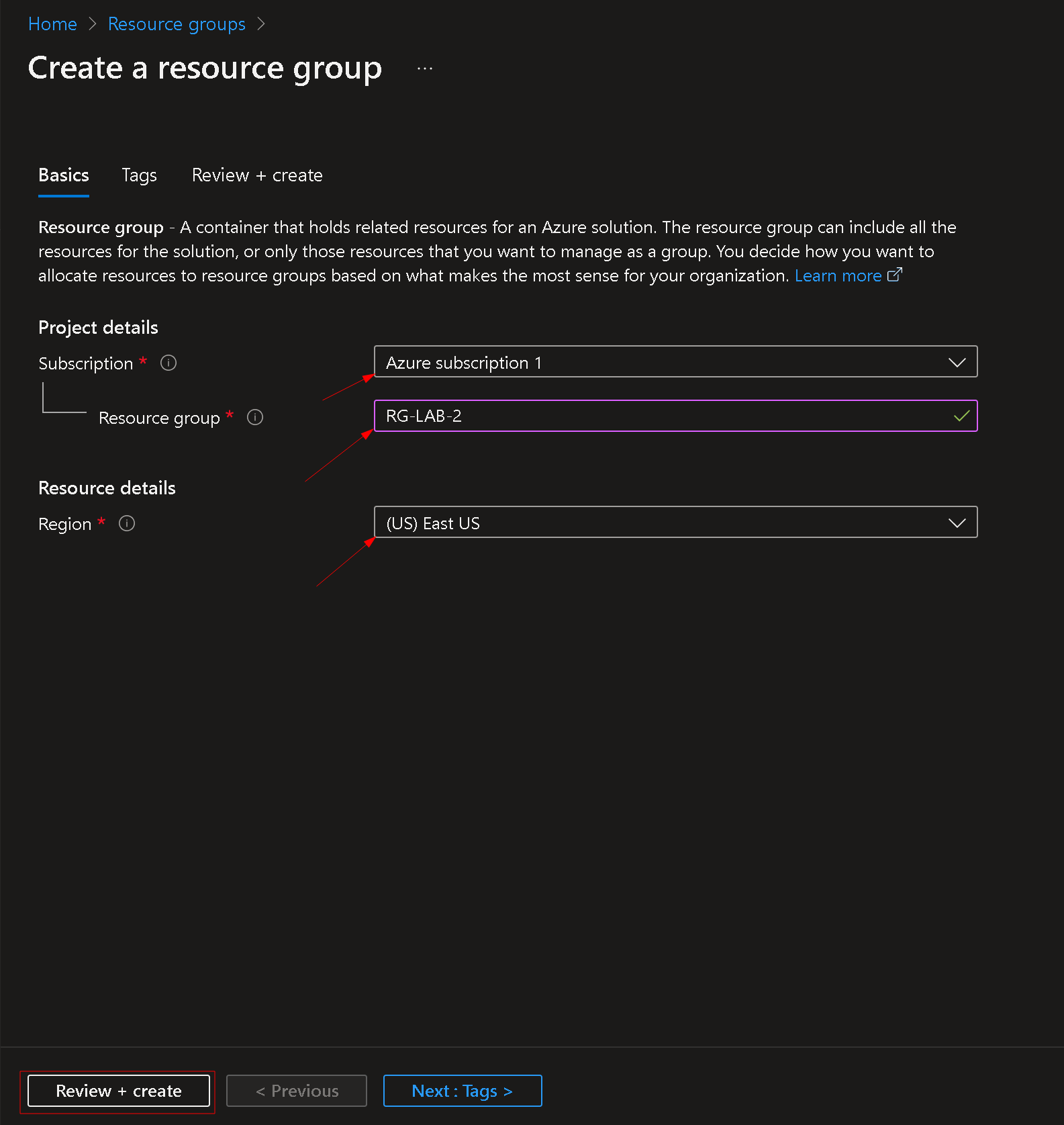 create resource group name