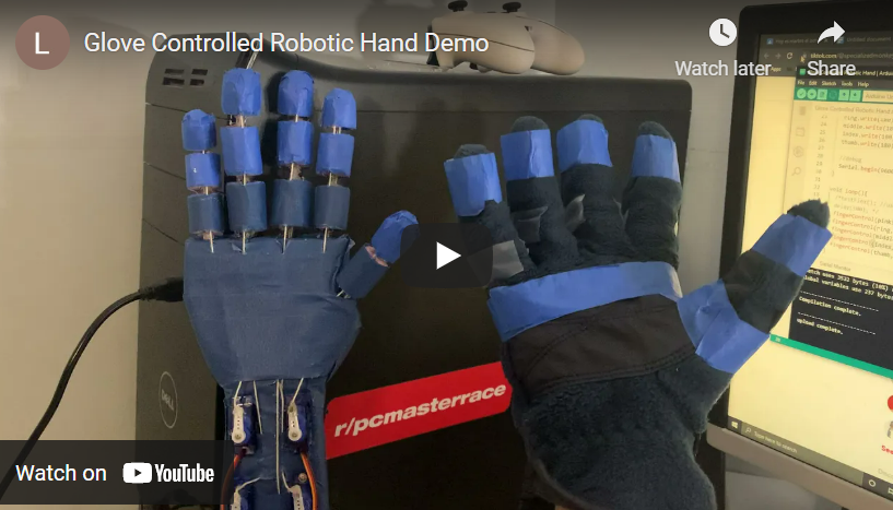 Glove Controlled Robotic Hand Demo