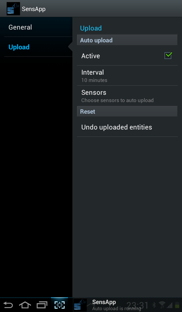 SensApp android upload