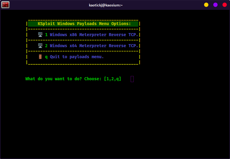 KSploit Windows Payloads Menu