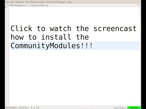 Screencast how to install the CommunityModules into the TLA+ Toolbox