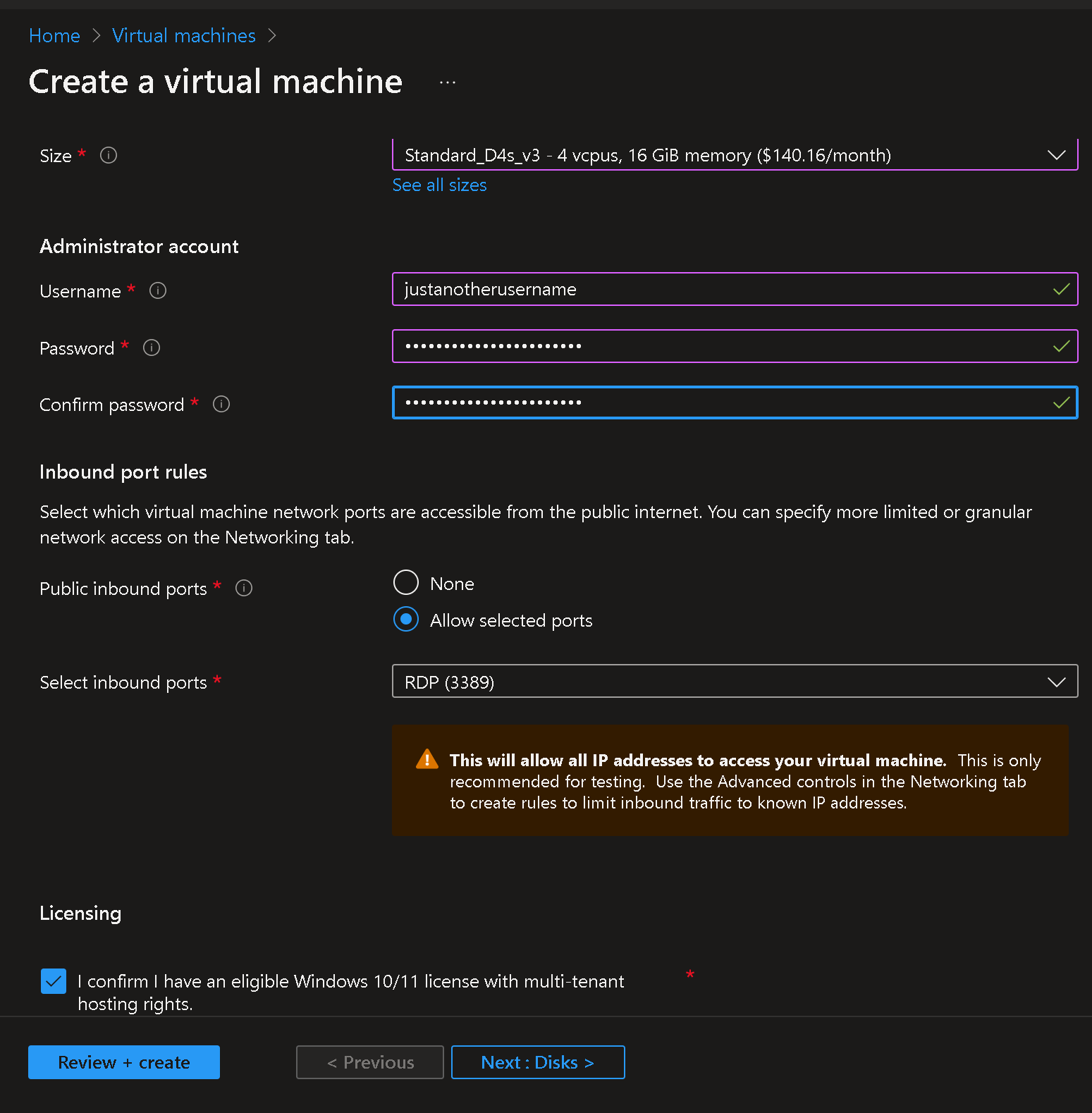 image of vm username password