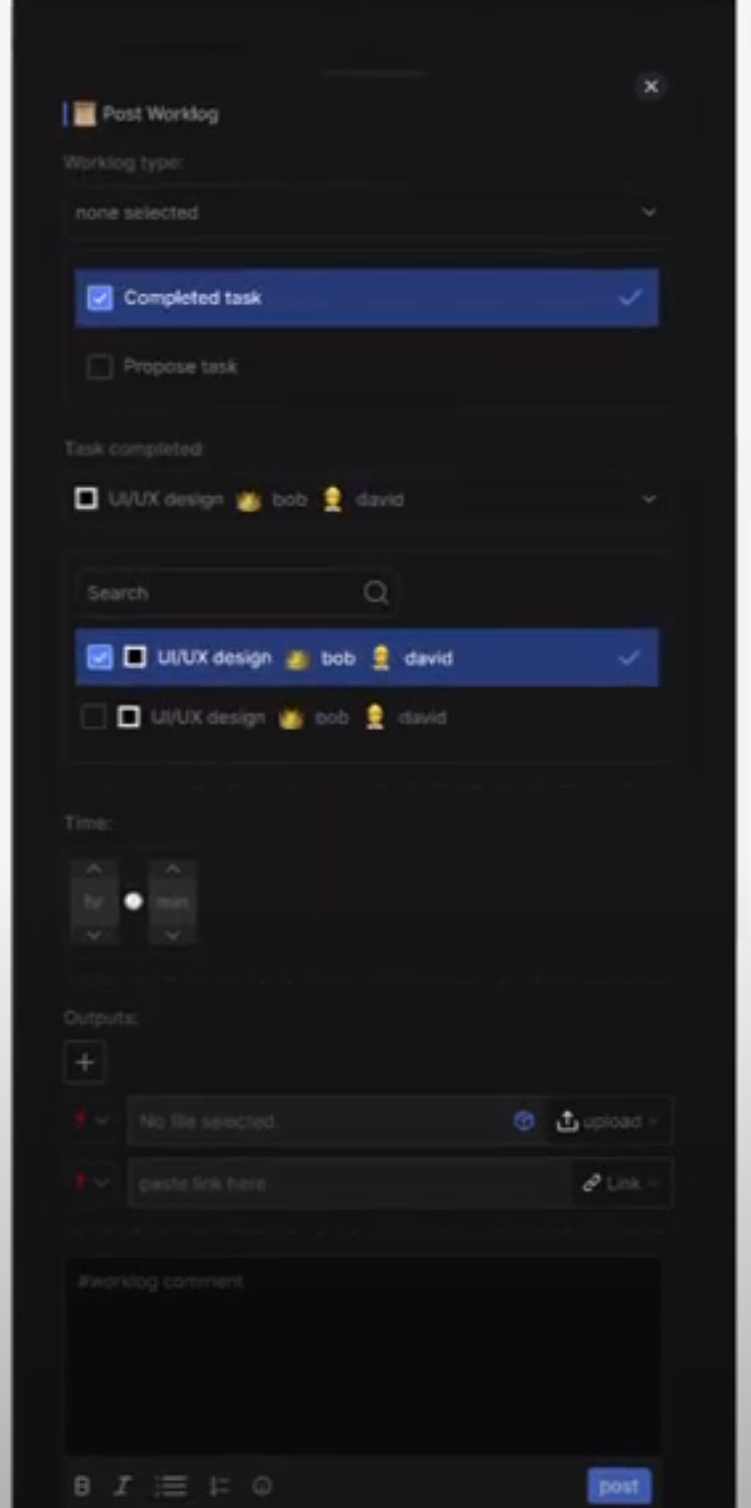 worklog input componet