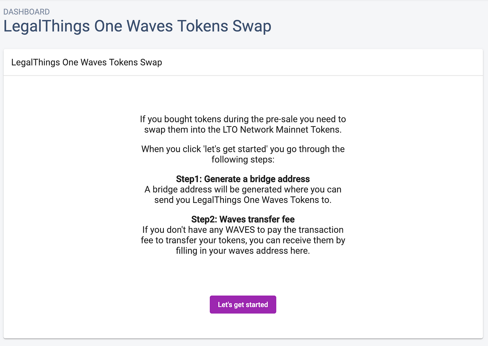 “Waves Token Swap” option in LTO Network Wallet.