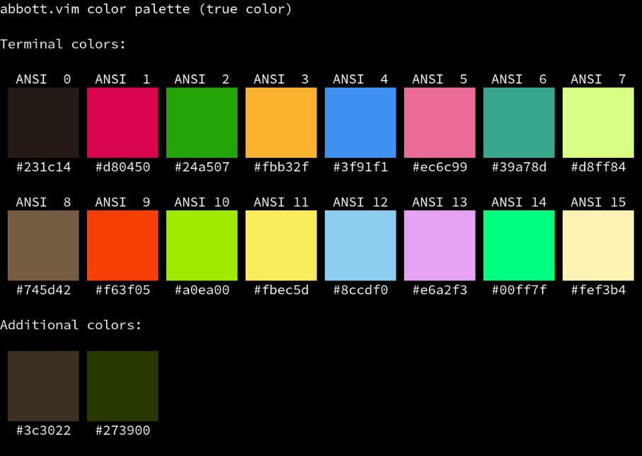 abbott.vim 2.1: Color Palette (True Color)