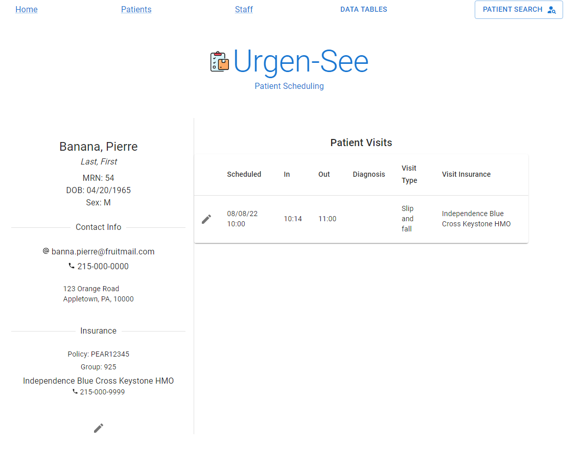 Patient information view